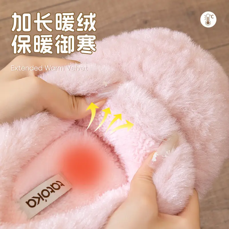 Plush Cotton Slippers for Women's Home Cotton Slippers Autumn and Winter Indoor Household Non-Slip Couple Slippers Men's Confinement Shoes Toe-Toe Shoes - Image 13