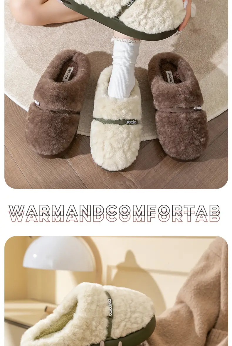 Plush Cotton Slippers for Women's Home Cotton Slippers Autumn and Winter Indoor Household Non-Slip Couple Slippers Men's Confinement Shoes Toe-Toe Shoes — feature 13