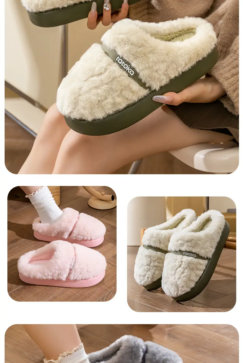 Plush Cotton Slippers for Women's Home Cotton Slippers Autumn and Winter Indoor Household Non-Slip Couple Slippers Men's Confinement Shoes Toe-Toe Shoes — feature 14