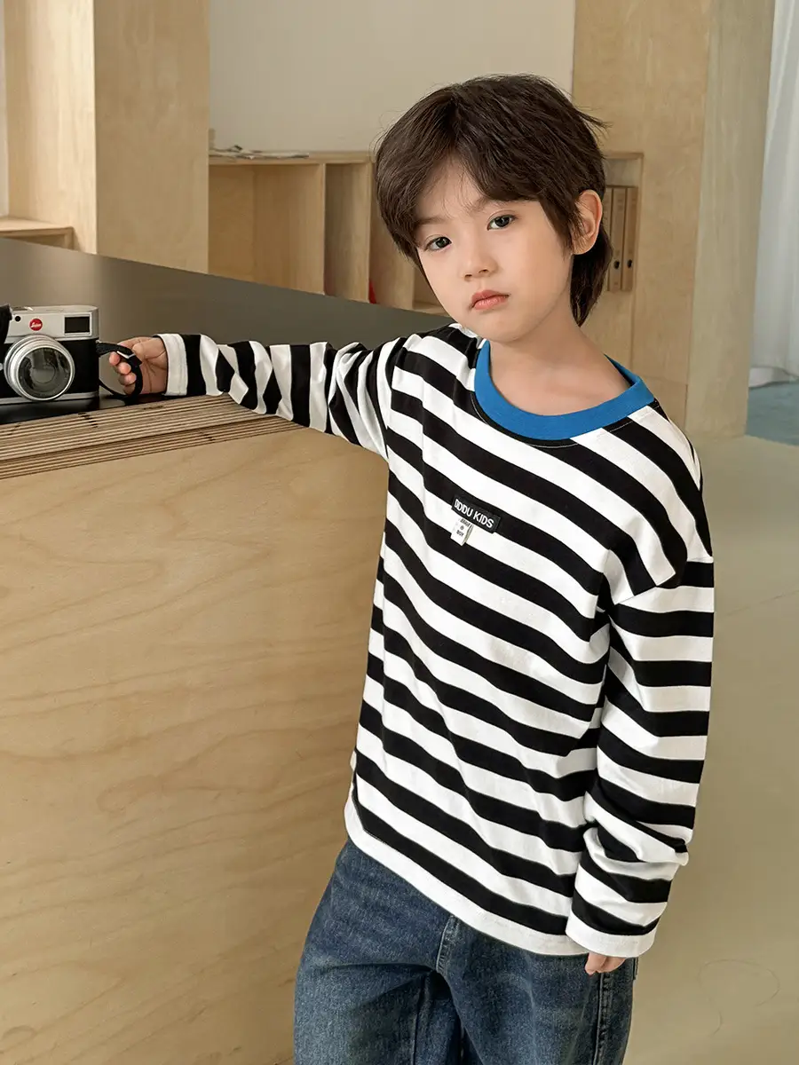 2026 Boys' Striped Cotton Long Sleeve T-Shirt - Image 5