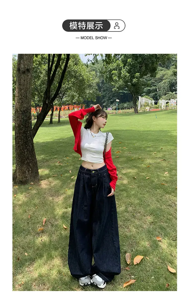 Young Orange American Style Wide Leg Jeans Women — feature 10