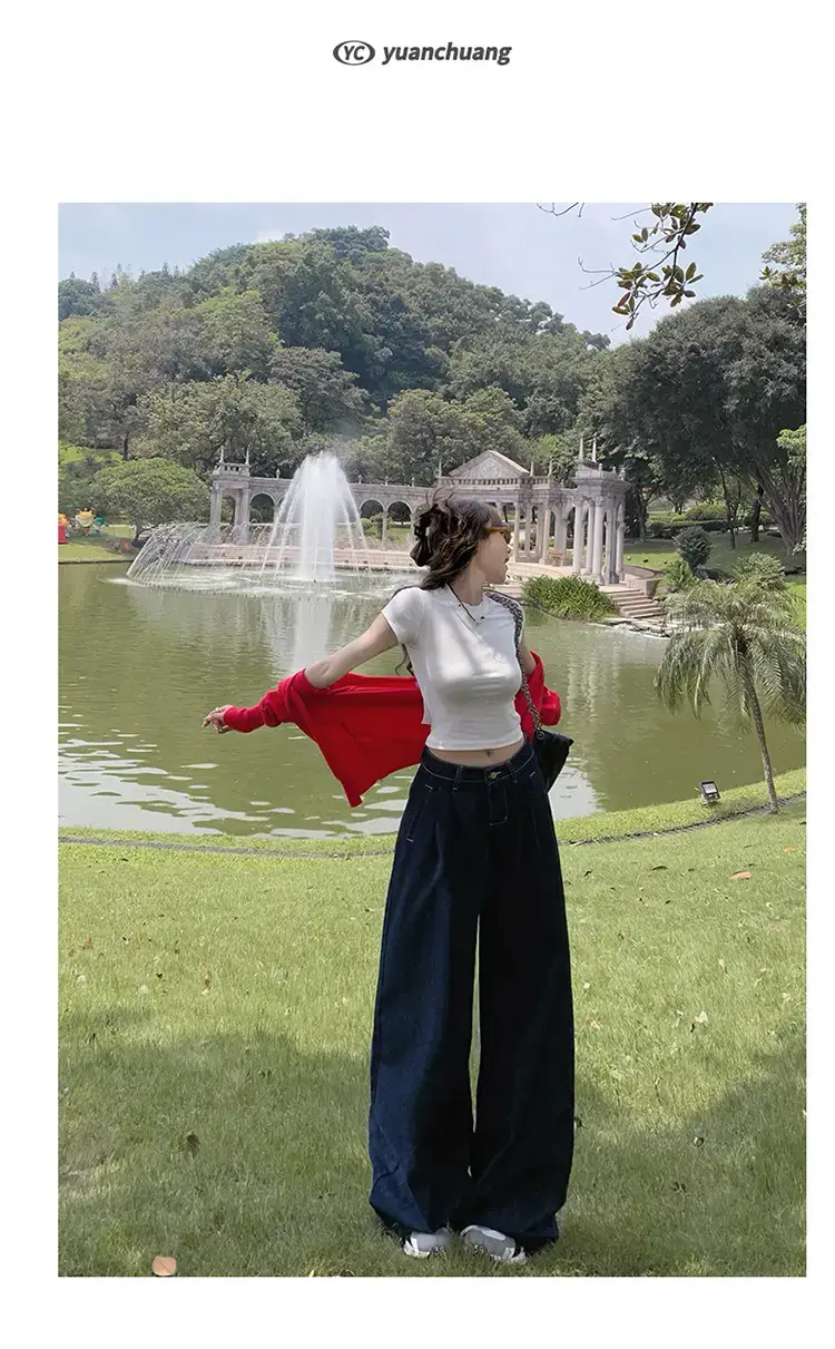 Young Orange American Style Wide Leg Jeans Women — feature 15