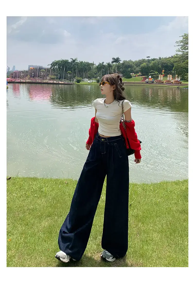 Young Orange American Style Wide Leg Jeans Women — feature 19