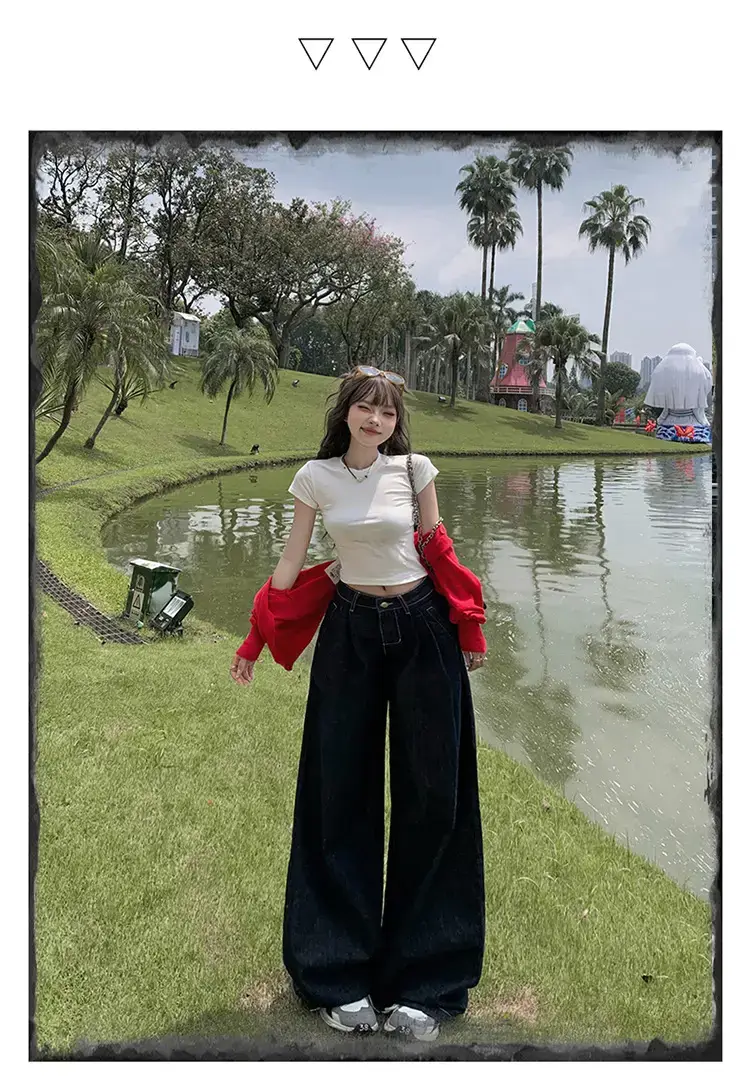Young Orange American Style Wide Leg Jeans Women — feature 4