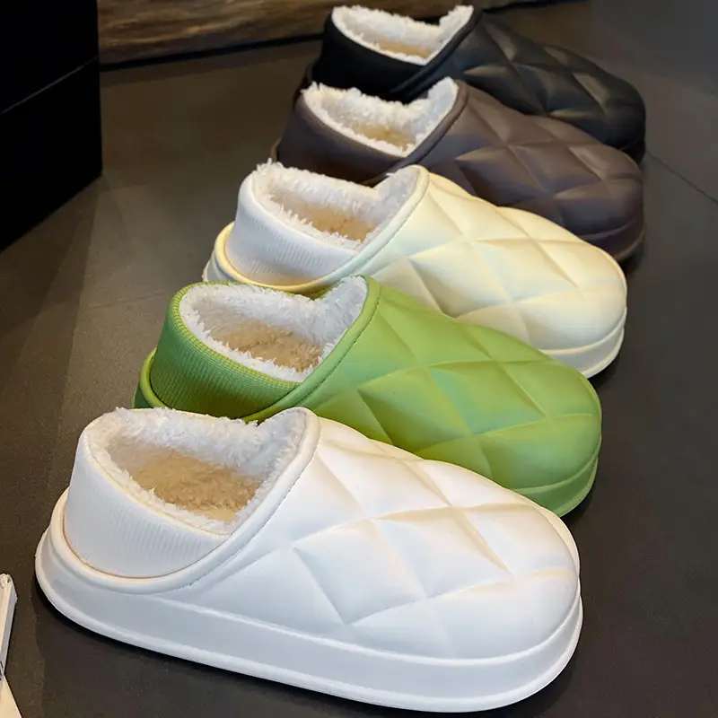 Autumn and Winter Bag Heel Waterproof Cotton Slippers for Women Couple Home Indoor and Outdoor Wear fleece-lined Non-slip Warm Moon Shoes for Men