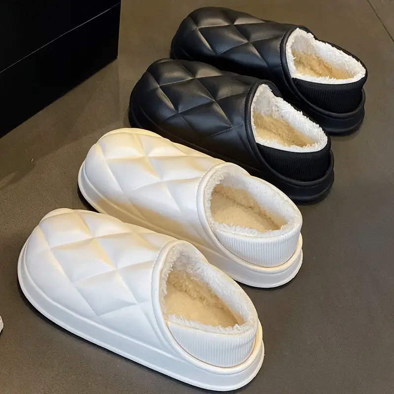 Autumn and Winter Bag Heel Waterproof Cotton Slippers for Women Couple Home Indoor and Outdoor Wear fleece-lined Non-slip Warm Moon Shoes for Men
