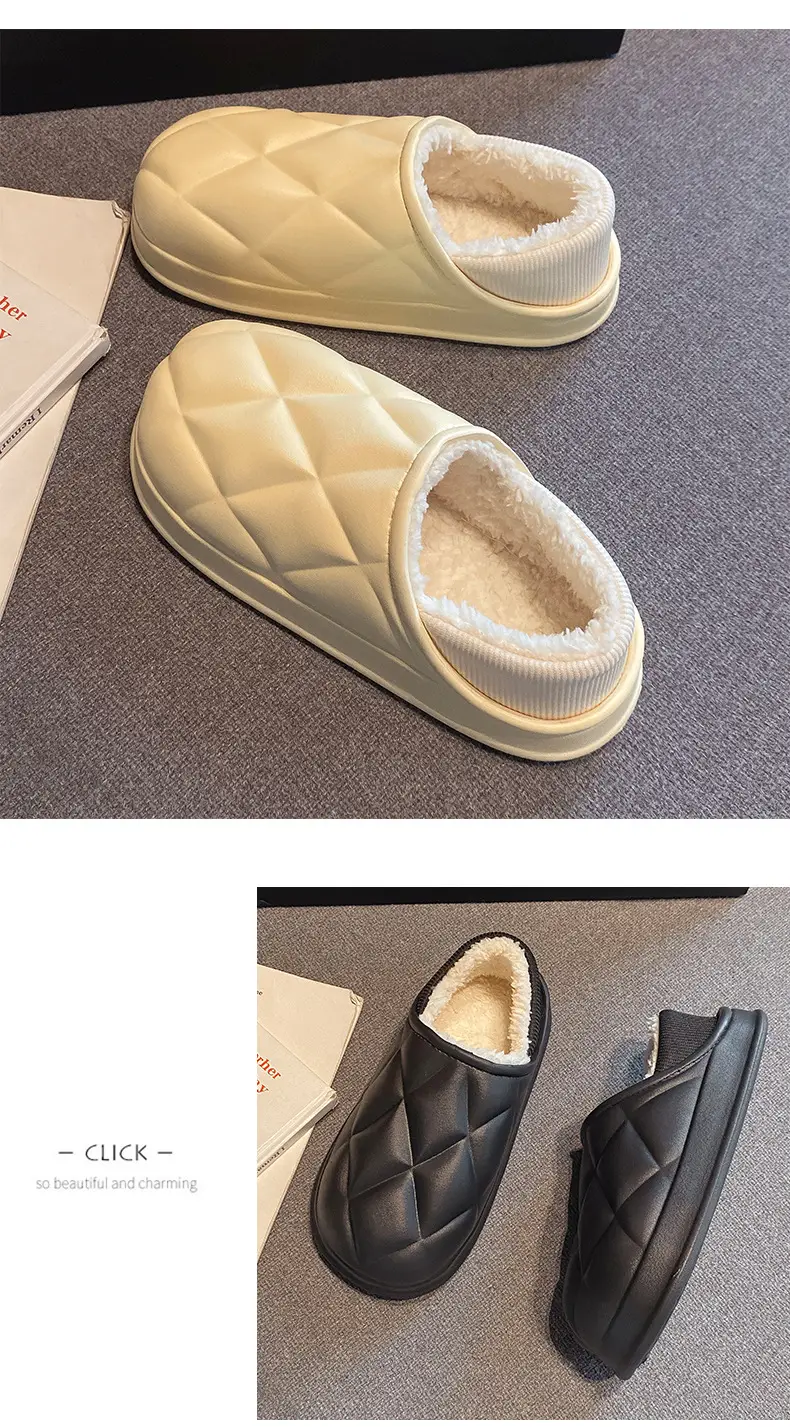 Autumn and Winter Bag Heel Waterproof Cotton Slippers for Women Couple Home Indoor and Outdoor Wear fleece-lined Non-slip Warm Moon Shoes for Men — feature 10