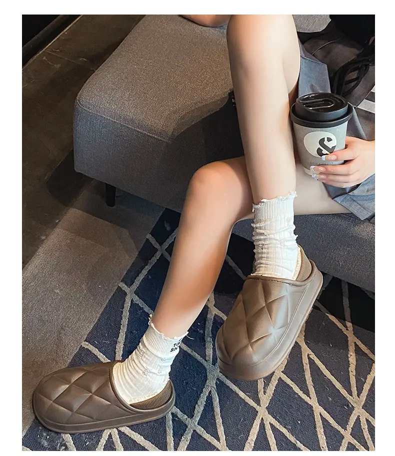 Autumn and Winter Bag Heel Waterproof Cotton Slippers for Women Couple Home Indoor and Outdoor Wear fleece-lined Non-slip Warm Moon Shoes for Men — feature 17