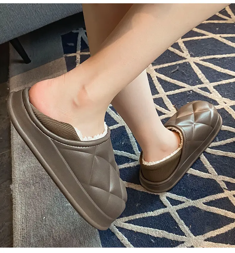 Autumn and Winter Bag Heel Waterproof Cotton Slippers for Women Couple Home Indoor and Outdoor Wear fleece-lined Non-slip Warm Moon Shoes for Men — feature 19