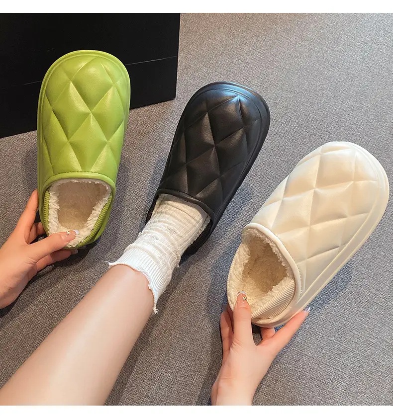 Autumn and Winter Bag Heel Waterproof Cotton Slippers for Women Couple Home Indoor and Outdoor Wear fleece-lined Non-slip Warm Moon Shoes for Men — feature 20