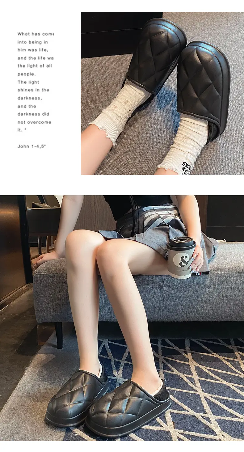 Autumn and Winter Bag Heel Waterproof Cotton Slippers for Women Couple Home Indoor and Outdoor Wear fleece-lined Non-slip Warm Moon Shoes for Men — feature 21