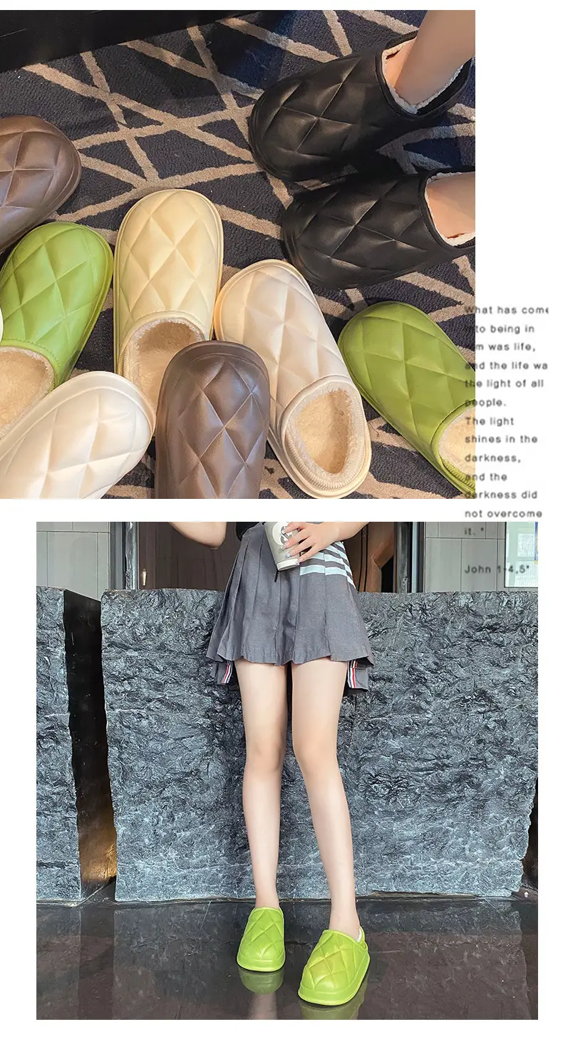 Autumn and Winter Bag Heel Waterproof Cotton Slippers for Women Couple Home Indoor and Outdoor Wear fleece-lined Non-slip Warm Moon Shoes for Men — feature 22