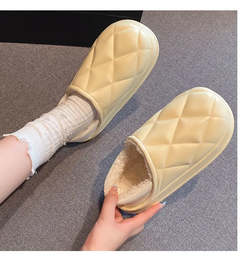 Autumn and Winter Bag Heel Waterproof Cotton Slippers for Women Couple Home Indoor and Outdoor Wear fleece-lined Non-slip Warm Moon Shoes for Men — feature 25