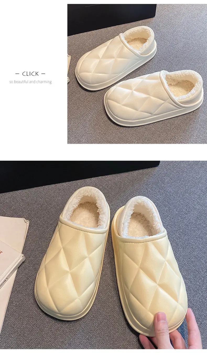 Autumn and Winter Bag Heel Waterproof Cotton Slippers for Women Couple Home Indoor and Outdoor Wear fleece-lined Non-slip Warm Moon Shoes for Men — feature 9