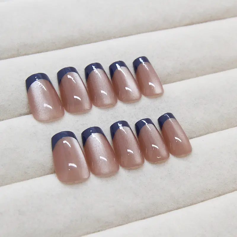 French Flag Nail Pads 24pcs Solid Color Dark Blue
