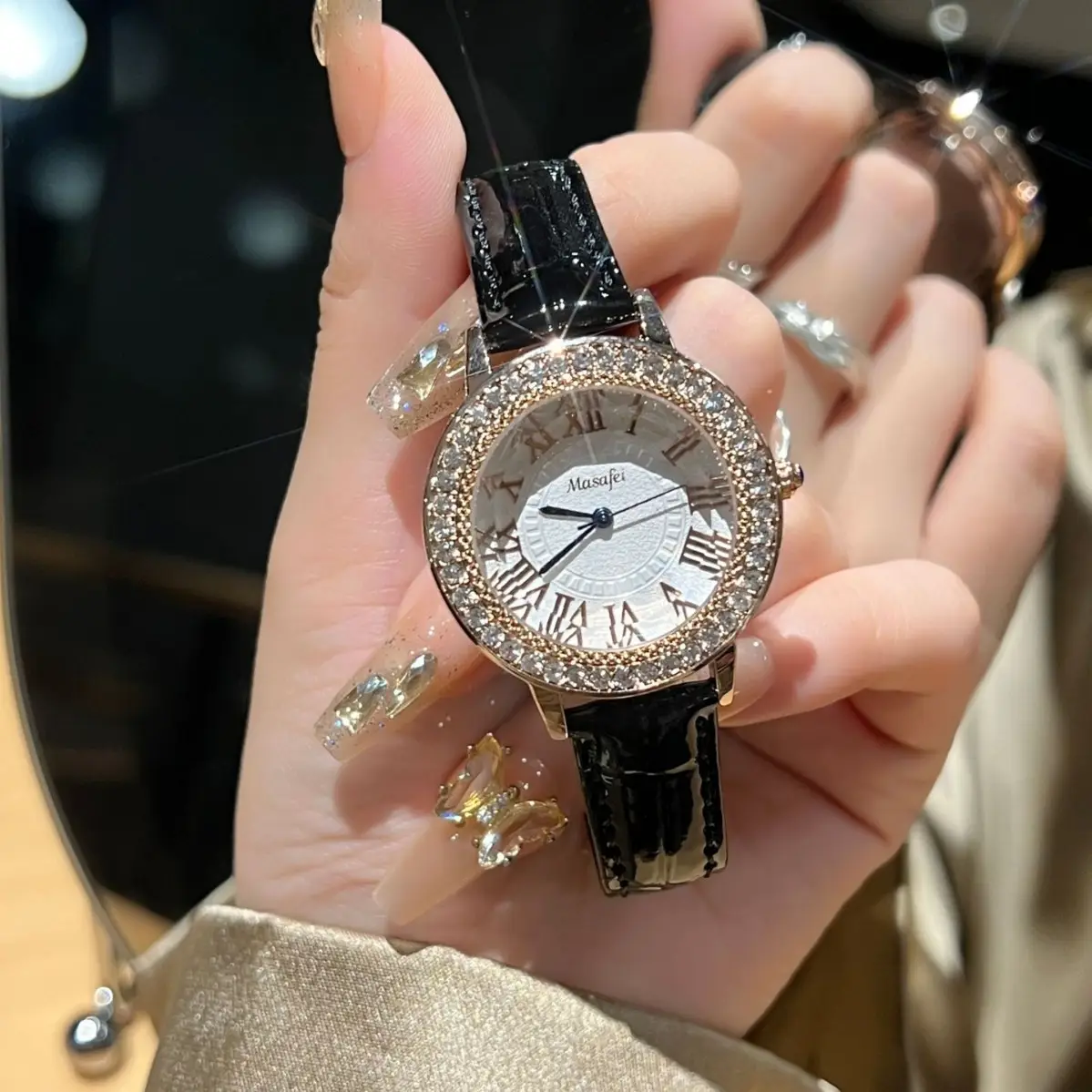 Luxury Women's Roman Dial Watch with Diamond Strap - Image 2