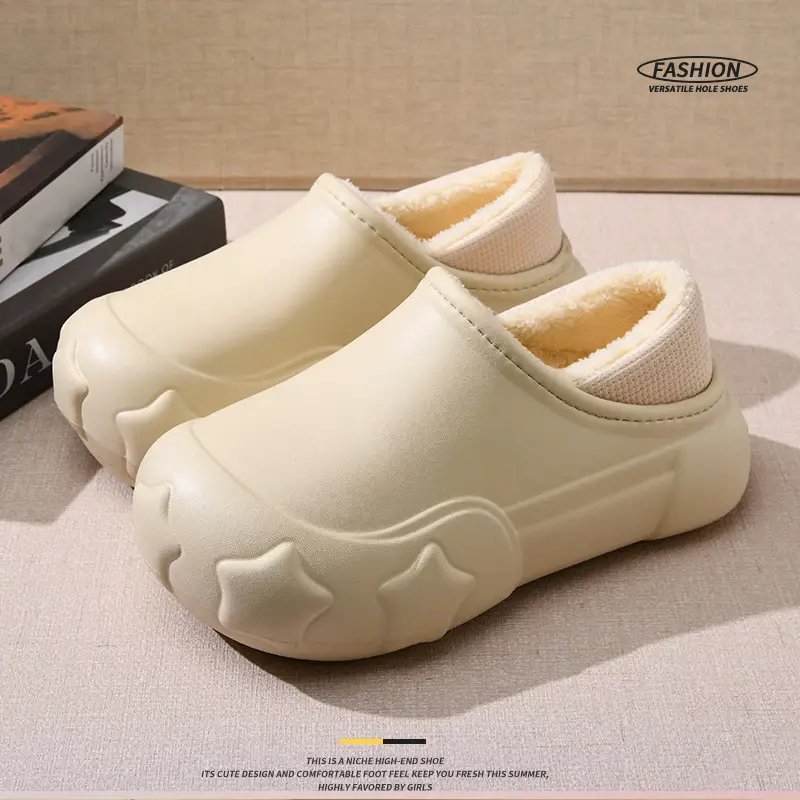 Women's Fleece Lined Cotton Slippers Cream Warm Winter - Image 5