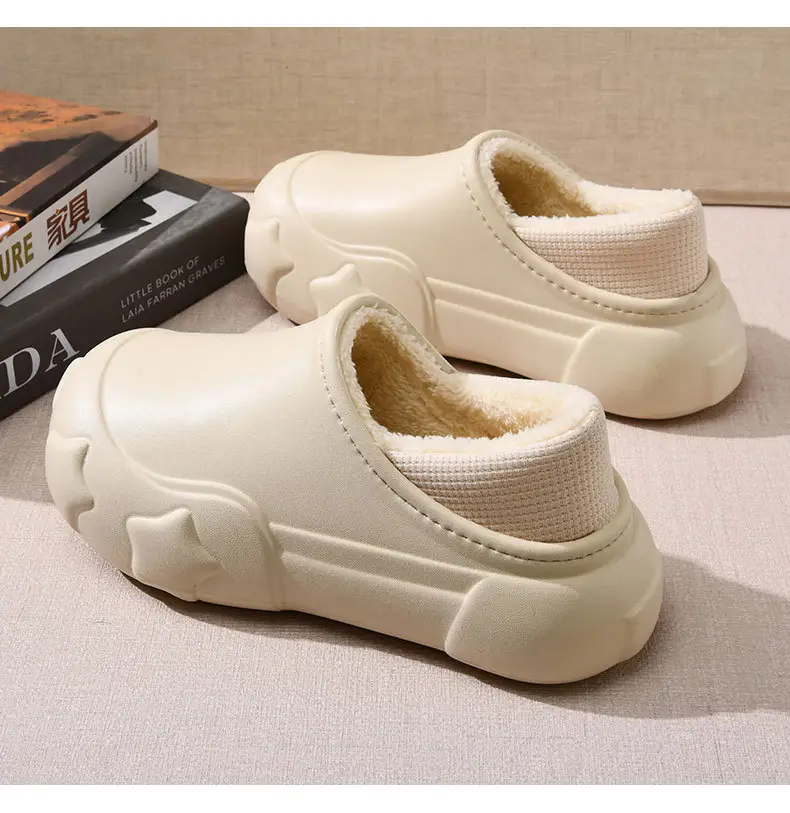 Women's Fleece Lined Cotton Slippers Cream Warm Winter — feature 10