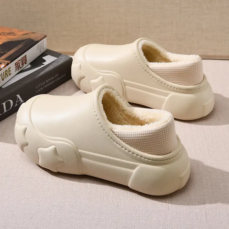Women's Fleece Lined Cotton Slippers Cream Warm Winter - Image 2