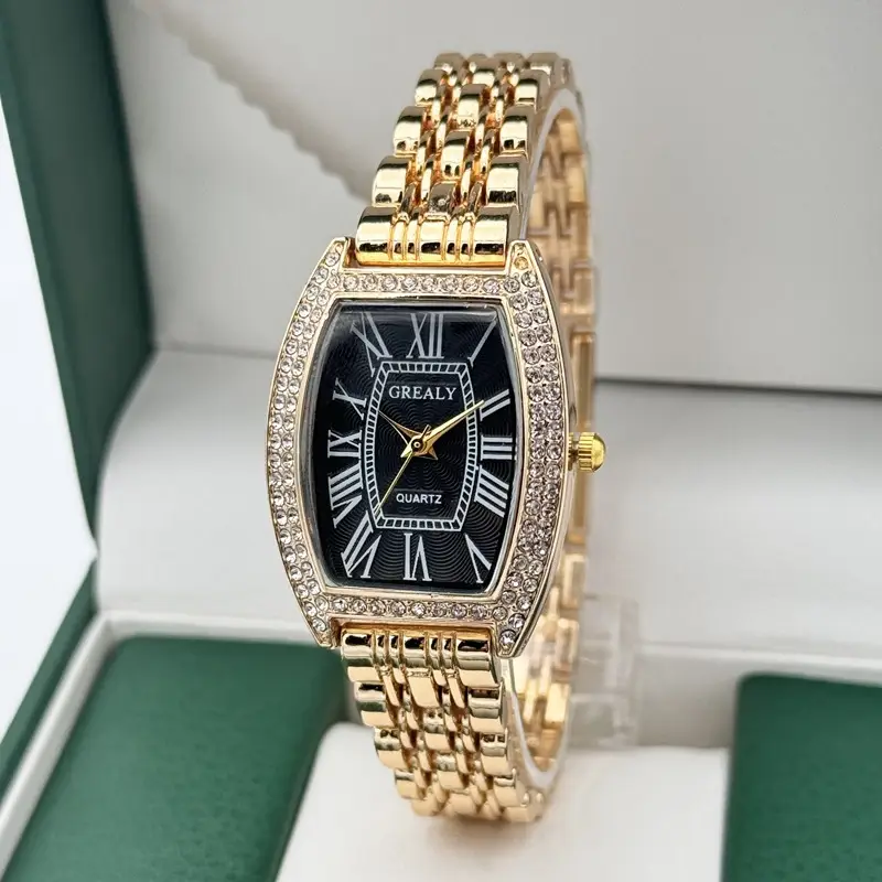 Gold Diamond-Encrusted Women's Quartz Watch