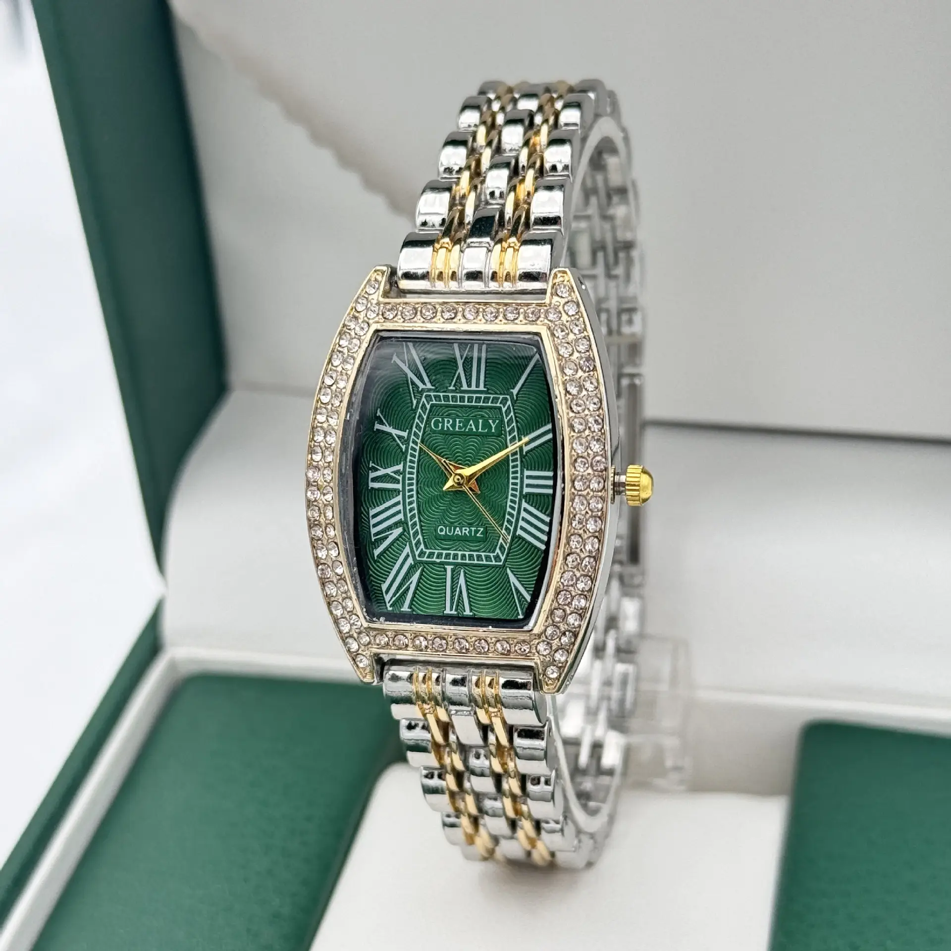 Gold Diamond-Encrusted Women's Quartz Watch