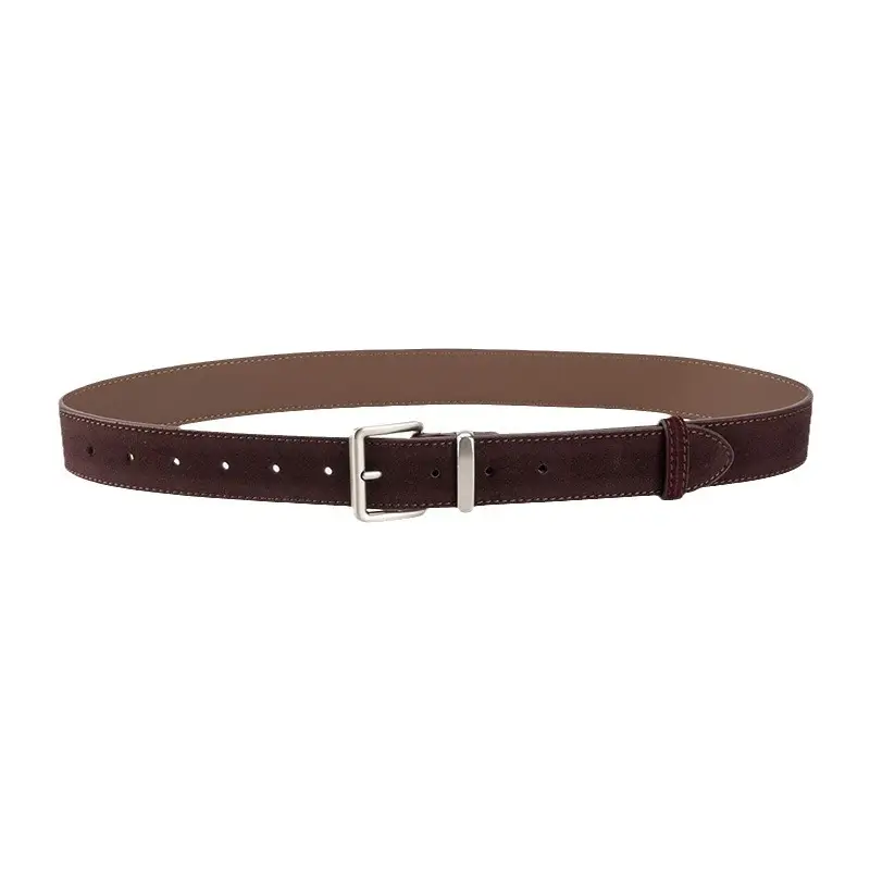Women's Retro Leather Belt Brown Matte Velvet Belt - Image 19