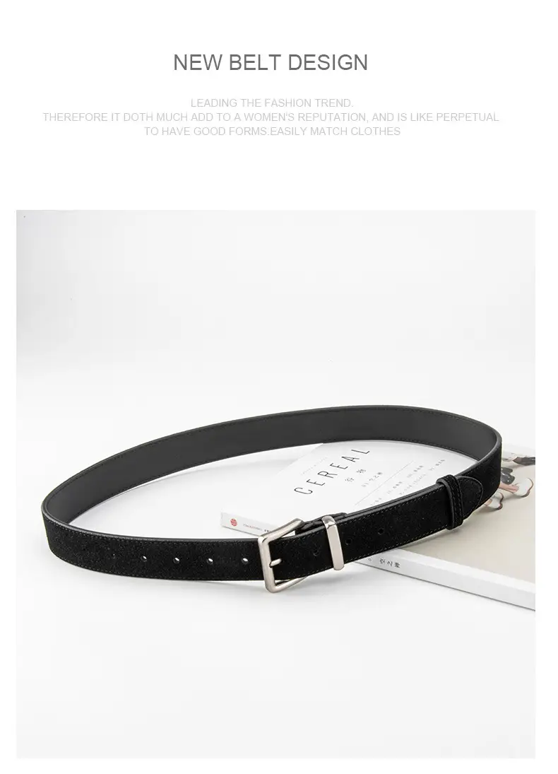 Women's Retro Leather Belt Brown Matte Velvet Belt — feature 11