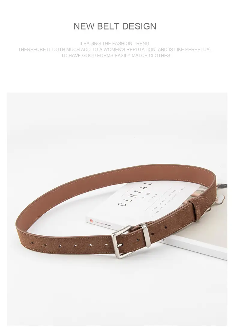 Women's Retro Leather Belt Brown Matte Velvet Belt — feature 12