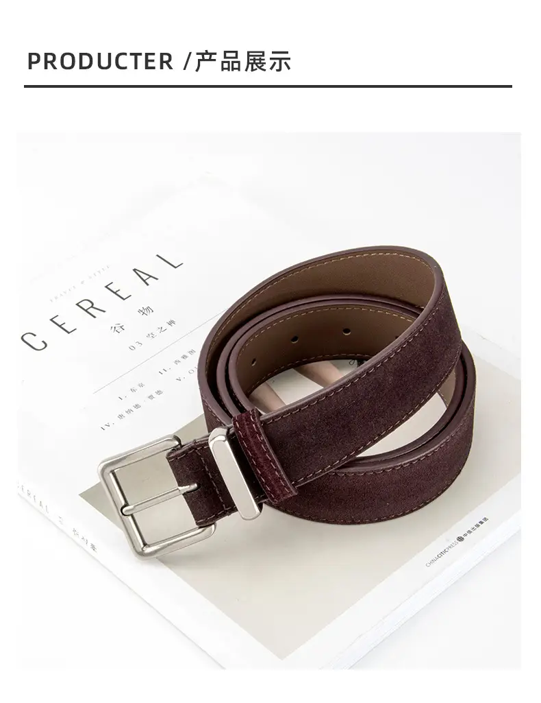 Women's Retro Leather Belt Brown Matte Velvet Belt — feature 9