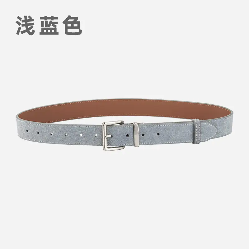 Women's Retro Leather Belt Brown Matte Velvet Belt - Image 10