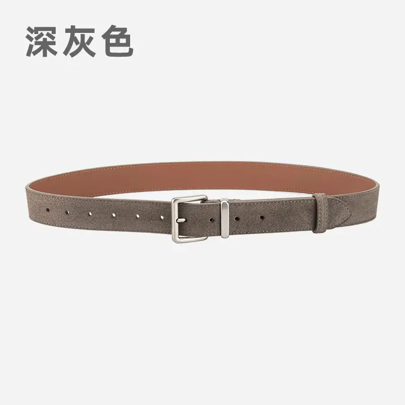 Women's Retro Leather Belt Brown Matte Velvet Belt - Image 11