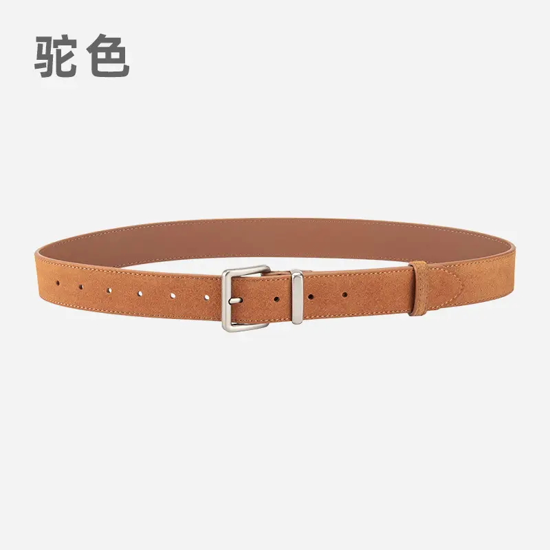 Women's Retro Leather Belt Brown Matte Velvet Belt - Image 13