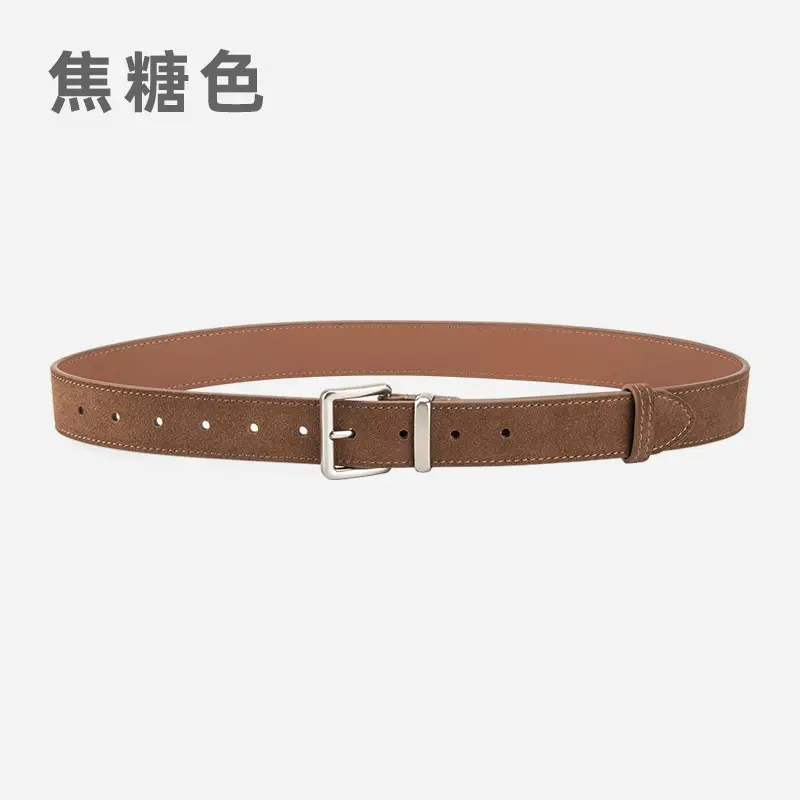 Women's Retro Leather Belt Brown Matte Velvet Belt - Image 4