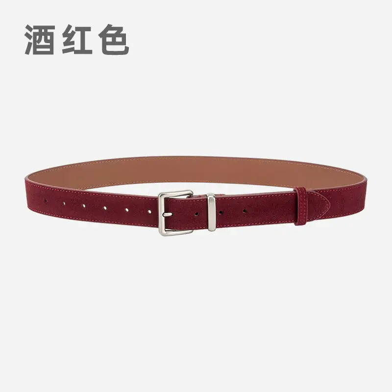 Women's Retro Leather Belt Brown Matte Velvet Belt - Image 5