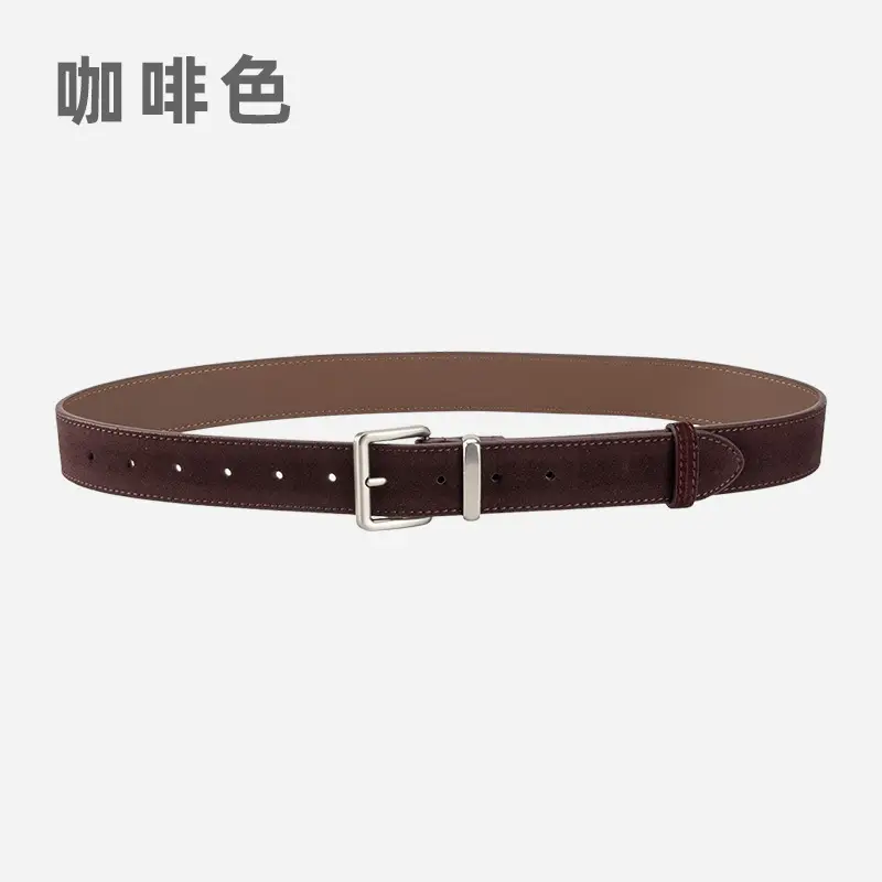 Women's Retro Leather Belt Brown Matte Velvet Belt - Image 7