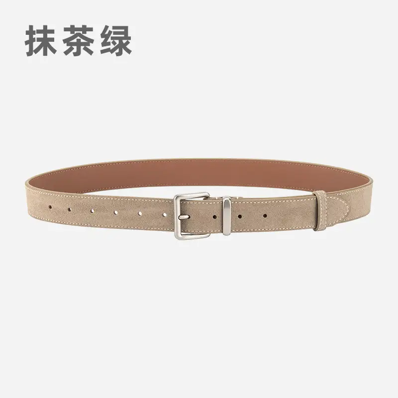 Women's Retro Leather Belt Brown Matte Velvet Belt - Image 9