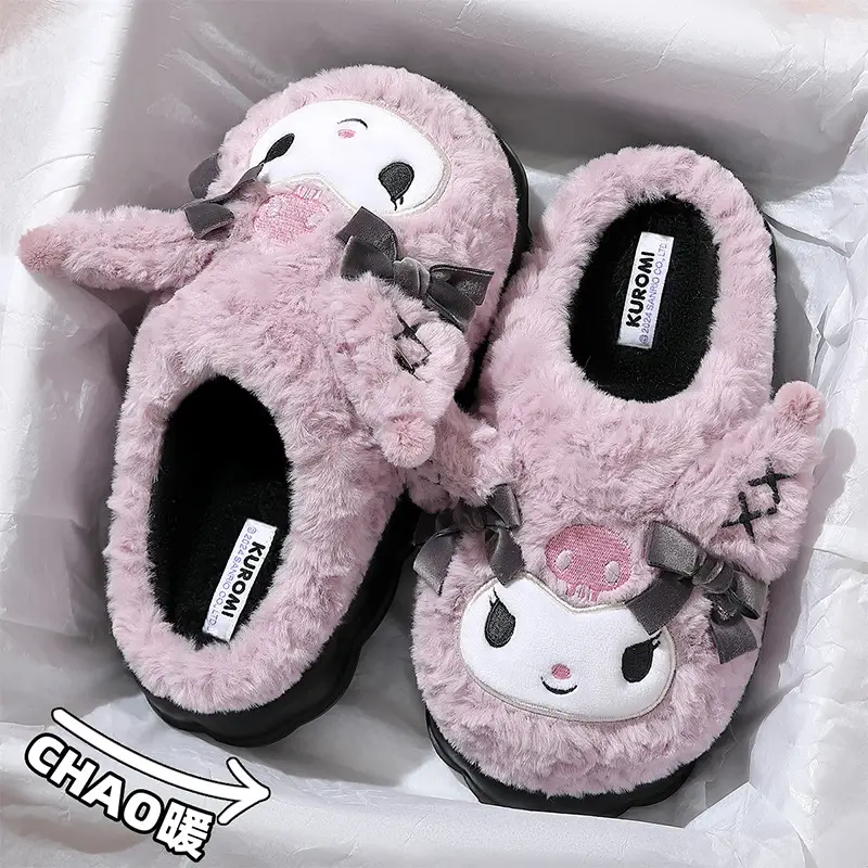 Cute Cotton Slippers for Women in Winter, Cartoon Sanrio Kuromi Plush Warm Ladies' Winter Furry Slippers Wholesale - Image 10