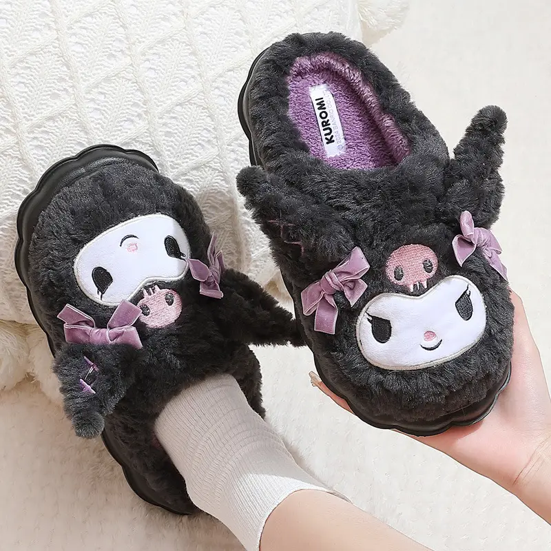 Cute Cotton Slippers for Women in Winter, Cartoon Sanrio Kuromi Plush Warm Ladies' Winter Furry Slippers Wholesale - Image 11