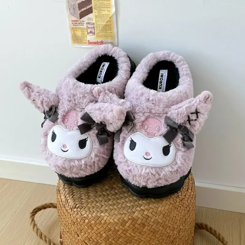 Cute Cotton Slippers for Women in Winter, Cartoon Sanrio Kuromi Plush Warm Ladies' Winter Furry Slippers Wholesale - Image 13