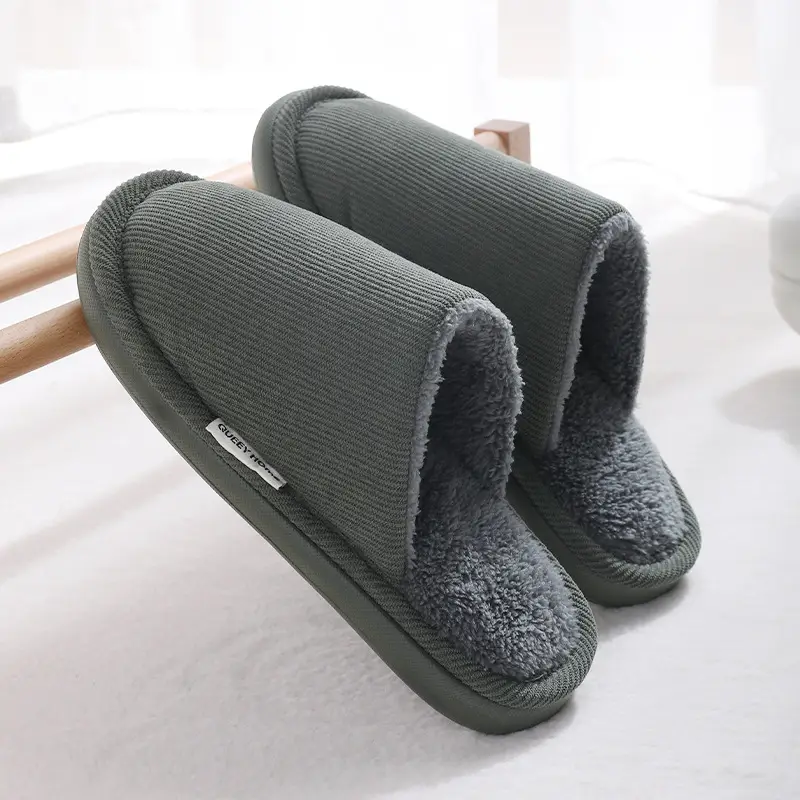 Men's Warm Grey Cotton Slippers Autumn Winter 2025