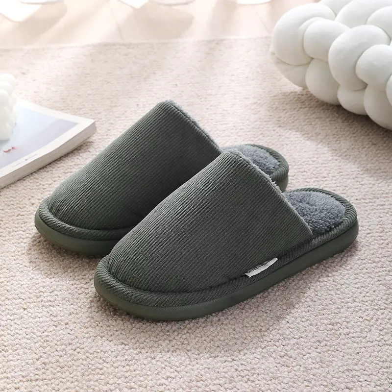 Men's Warm Grey Cotton Slippers Autumn Winter 2025