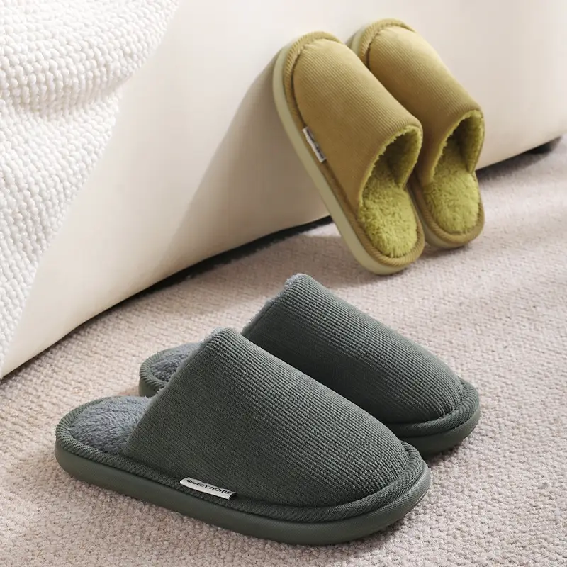 Men's Warm Grey Cotton Slippers Autumn Winter 2025
