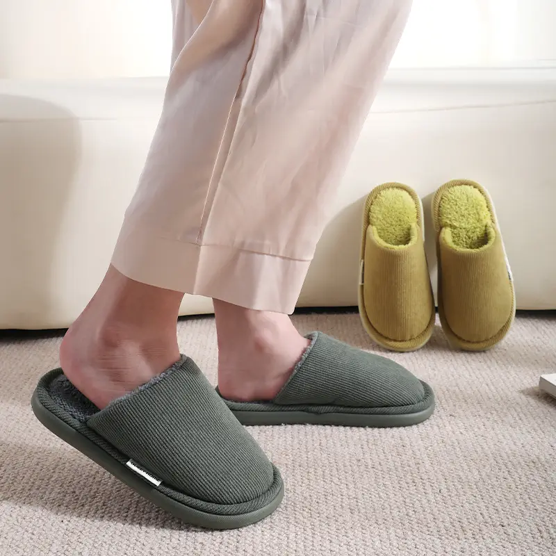 Men's Warm Grey Cotton Slippers Autumn Winter 2025