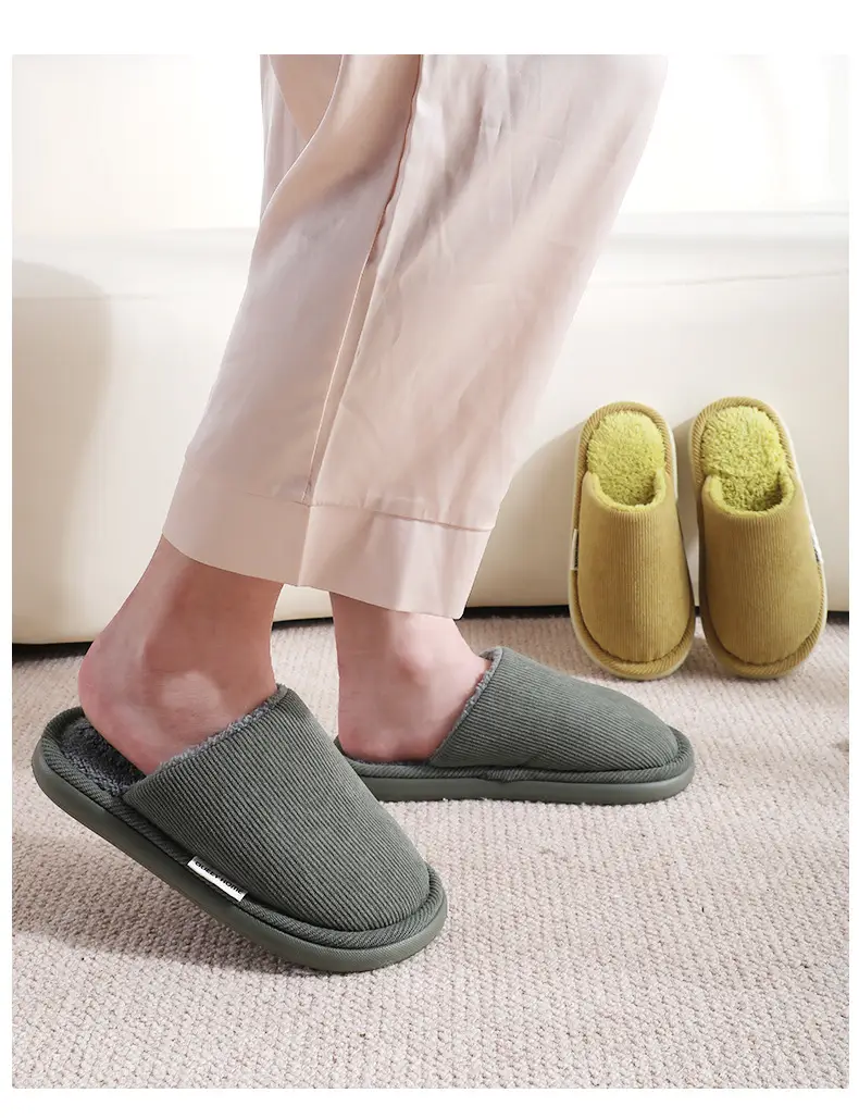 Men's Warm Grey Cotton Slippers Autumn Winter 2025 — feature 11