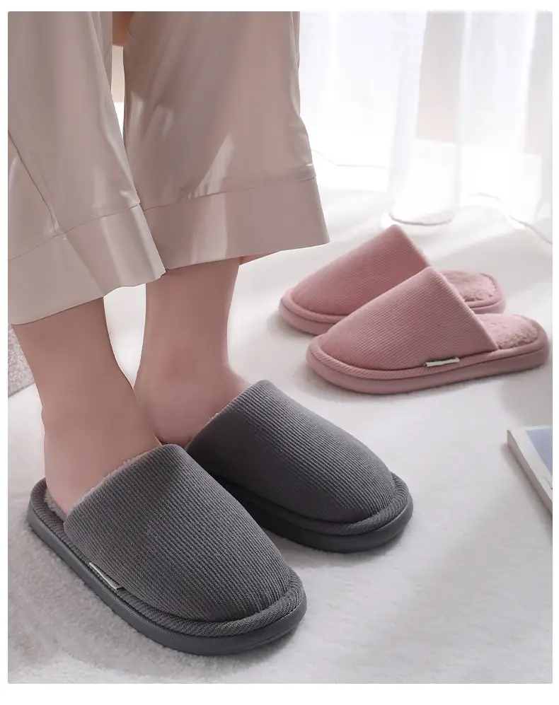 Men's Warm Grey Cotton Slippers Autumn Winter 2025 — feature 9