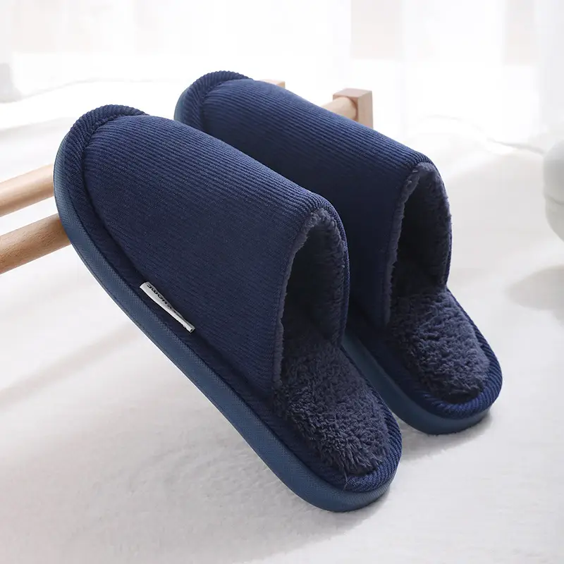 Men's Warm Grey Cotton Slippers Autumn Winter 2025