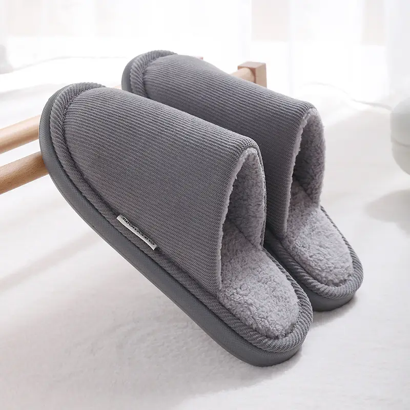 Men's Warm Grey Cotton Slippers Autumn Winter 2025