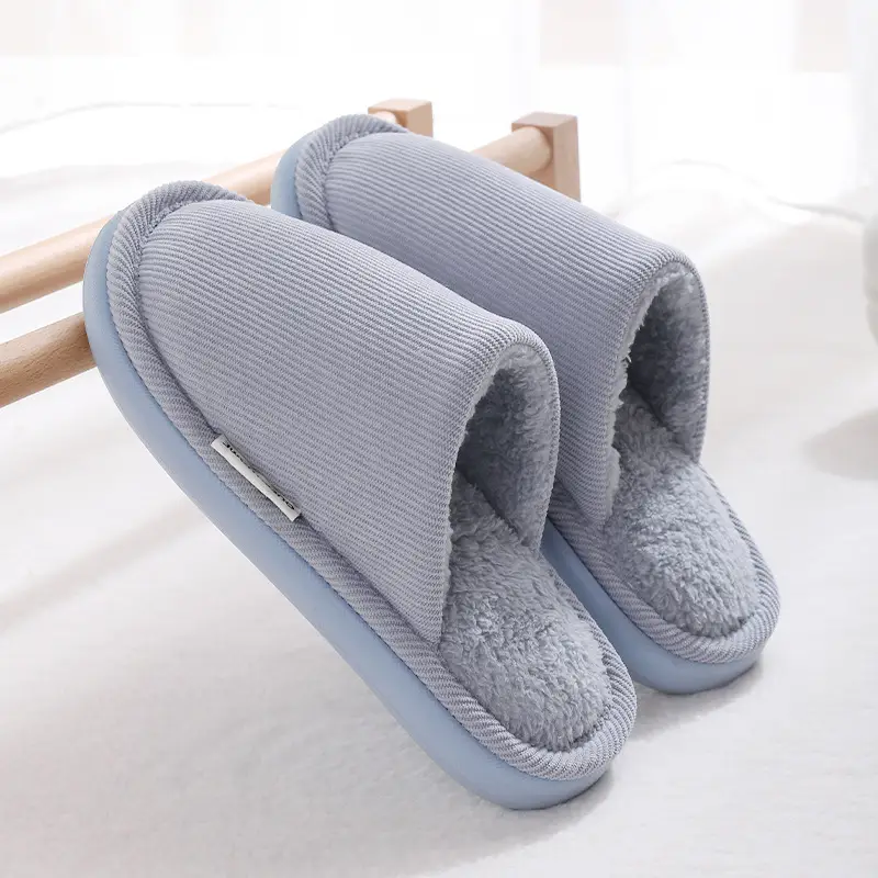 Men's Warm Grey Cotton Slippers Autumn Winter 2025