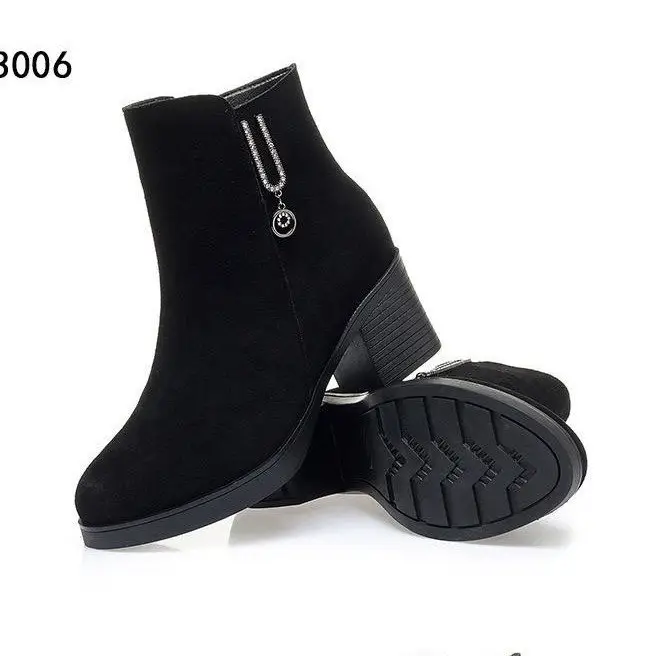 Women's Black Fleece Lined Heel Boots with Zipper - Image 7