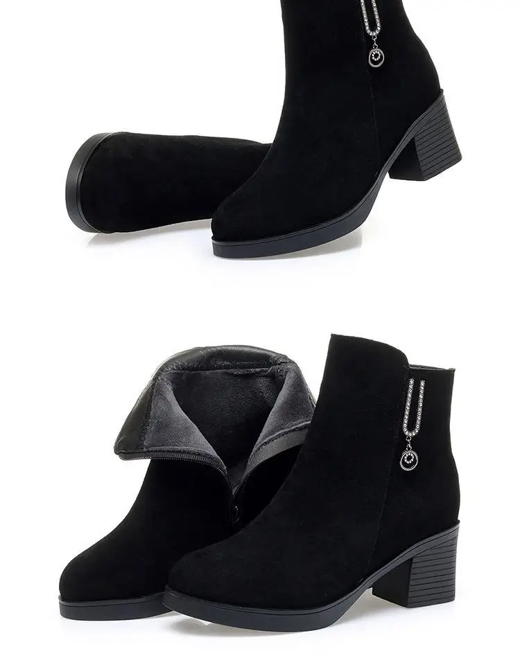 Women's Black Fleece Lined Heel Boots with Zipper — feature 2